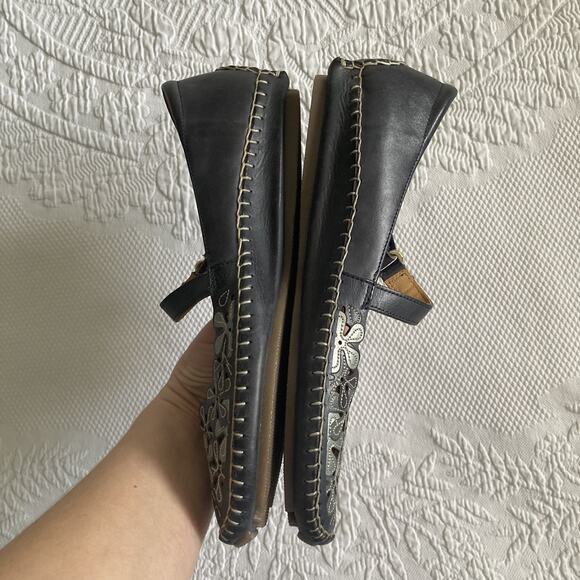 Pikolinos Blue gray floral leather Mary janes comfort flats 40, women's 9.5 - 10 - Picture 4 of 14